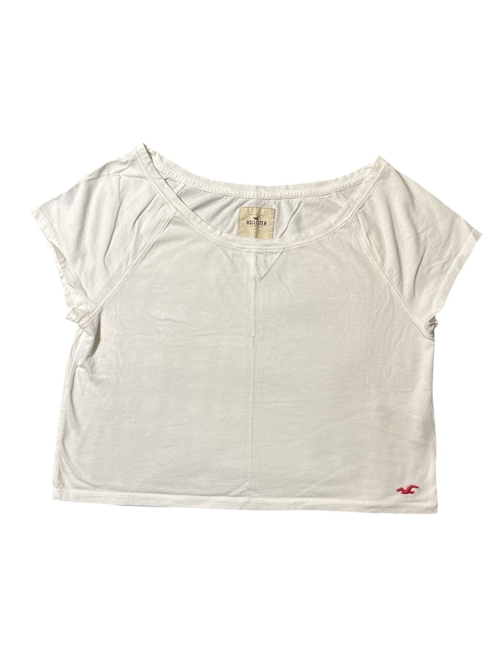 Hollister White Crop Top with Pink Logo